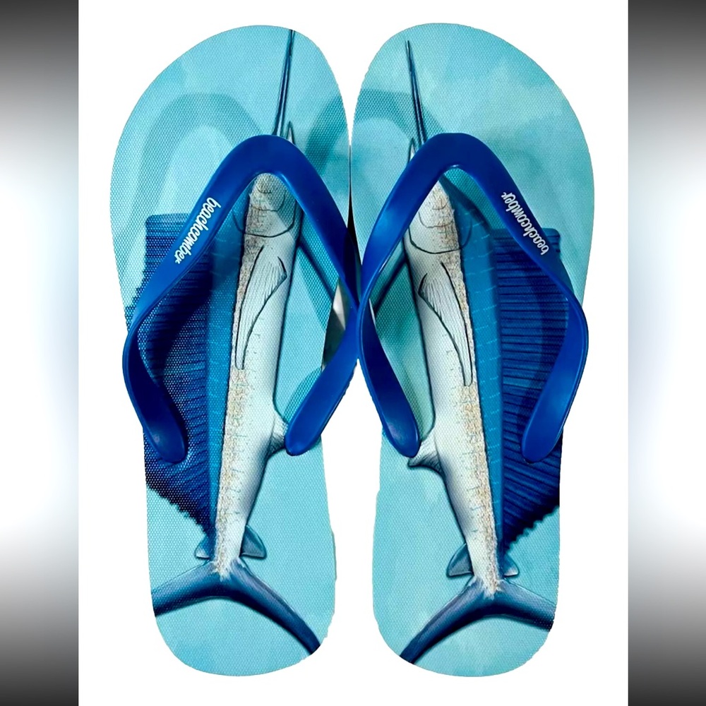Beachcomber Blue Water Natural Rubber Flip Flops Blue Swordfish Men Sz 13 NEW